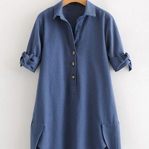 Tie Cuff High Low Shirt Dress
